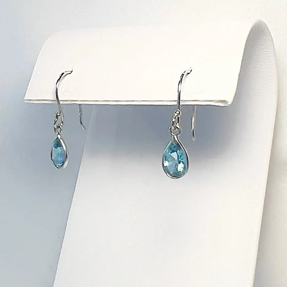 Pear Shaped Blue Topaz Dangle Earrings in 925 Sterling Silver - Picture 2 of 3